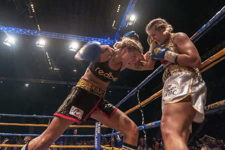 STOCKHOLM, SWEDEN - SEPT 10, 2016: WBC title match between Mikaela Lauren (SWE) vs Klara Svensson...