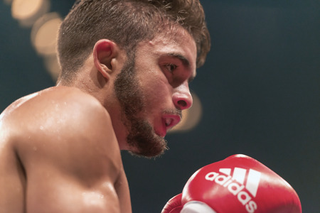 STOCKHOLM, SWEDEN - SEPT 10, 2016: Match between Anthony Yigit (SWE) vs Armando Robles (MEX) in super lightweight at The winner takes it all event in boxing. Winner Anthony Yigitのeditorial素材