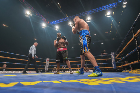 STOCKHOLM, SWEDEN - SEPT 10, 2016: Match between Otto Wallin (SWE) vs Osbourne Machimana (RSA) in heavyweight at The winner takes it all event in boxing. Winner Otto Wallinのeditorial素材