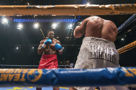 STOCKHOLM, SWEDEN - SEPT 10, 2016: Match between Derek Chisora (UK) vs Drazan Janjanin (BA) in heavyweight at The winner takes it all event in boxing. Winner Derek Chisora KOのeditorial素材