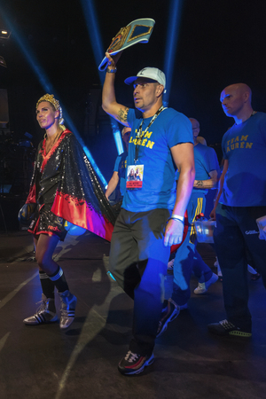 STOCKHOLM, SWEDEN - SEPT 10, 2016: Presentation of WBC title match between Mikaela Lauren (SWE) vs Klara Svensson (SWE) in welterweight at The winner takes it all event in boxing. Winner Klara Svenssonのeditorial素材