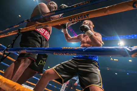 STOCKHOLM, SWEDEN - SEPT 10, 2016: Match between Otto Wallin (SWE) vs Osbourne Machimana (RSA) in heavyweight at The winner takes it all event in boxing. Winner Otto Wallinのeditorial素材