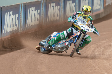 STOCKHOLM - SEPT 24, 2016: Greg Hancock (USA) at Stockholm FIM Speedway Grand Prix at Friends Arena in Stockholm.のeditorial素材