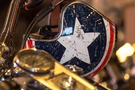 STOCKHOLM - SEPT 24, 2016: Lonestar helmet  in the pit before the event Stockholm FIM Speedway Grand Prix at Friends Arena in Stockholm.のeditorial素材