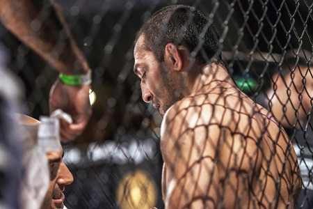 STOCKHOLM - OCT 8, 2016: Fight between Edris Rafigh vs Viktor Gustavsson at Superior Challenge 14 at Eriksdalshallen in Stockholm.のeditorial素材
