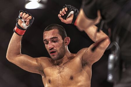 STOCKHOLM - OCT 8, 2016: Fight between Edris Rafigh vs Viktor Gustavsson at Superior Challenge 14 at Eriksdalshallen in Stockholm.のeditorial素材