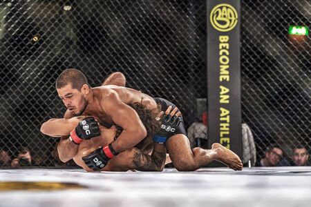 STOCKHOLM - OCT 8, 2016: Prefight between Dilmurod Movlonov vs Elio Caiaffa at Superior Challenge 14 at Eriksdalshallen in Stockholm.のeditorial素材