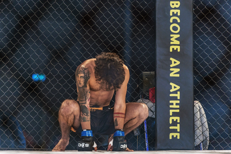 STOCKHOLM - OCT 8, 2016: Prefight between Dilmurod Movlonov vs Elio Caiaffa at Superior Challenge 14 at Eriksdalshallen in Stockholm.のeditorial素材