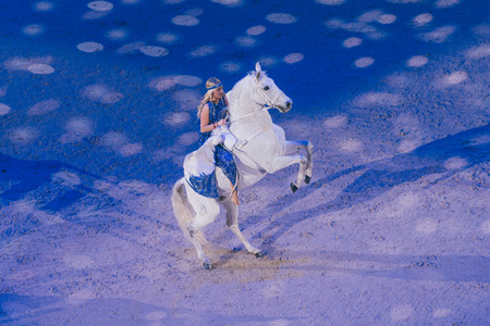 SOLNA, SWEDEN - NOV 26, 2016: Show Pegasus with a white winged horse at the Sweden International Horse Show at Friends arena.のeditorial素材