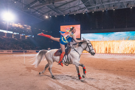 SOLNA, SWEDEN - NOV 27, 2016: Ukrainian Cossacks Horse Show at the Sweden International Horse Show at Friends arena.のeditorial素材