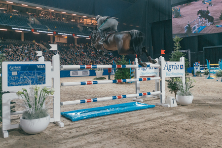 SOLNA, SWEDEN - NOV 27, 2016: Emanuele Gaudiano at the Sweden Grand Prix in the Sweden International Horse Show at Friends arena.のeditorial素材