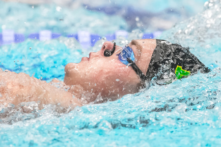 STOCKHOLM, SWEDEN - NOV 6, 2016: Swimmers at the National Swedish swim competition at Eriksdalsbadet.のeditorial素材