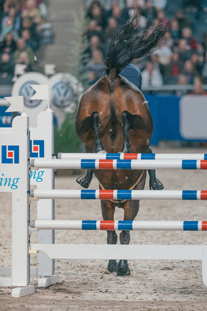 SOLNA, SWEDEN - NOV 27, 2016: Bertram Allen at the Friends Christmas Speed Jumping in the Sweden International Horse Show at Friends arena.のeditorial素材
