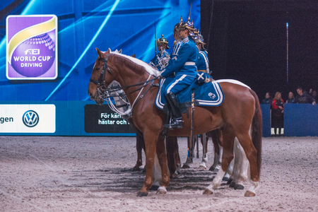 SOLNA, SWEDEN - NOV 27, 2016: Prize cermony with winner Boyd Exell at the FEI World Cup Driving final in the Sweden International Horse Show at Friends arena.のeditorial素材