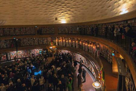 STOCKHOLM, SWEDEN - DEC 13, 2016: Stockholm public library Stadsbibliotket during Lucia.のeditorial素材