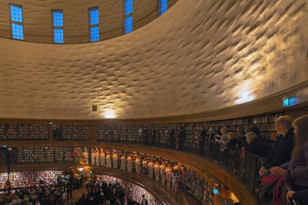 STOCKHOLM, SWEDEN - DEC 13, 2016: Stockholm public library Stadsbibliotket during Lucia.