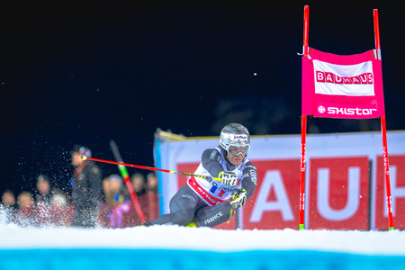 STOCKHOLM, SWEDEN, JAN 31, 2017: Julien Lizeroux (FRA) at the FIS Parallel slalom city event in Hammarbybacken, Stockholmのeditorial素材