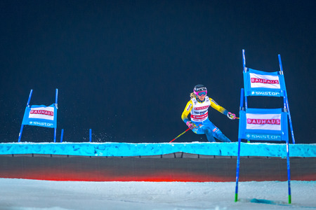 STOCKHOLM, SWEDEN, JAN 31, 2017: Frida Hansdotter (SWE) at the FIS Parallel slalom city event in Hammarbybacken, Stockholmのeditorial素材