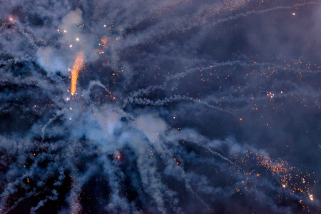 STOCKHOLM, SWEDEN, JAN 31, 2017: Fireworks after the prize cermony at FIS Parallel slalom city event in Hammarbybacken, Stockholmのeditorial素材