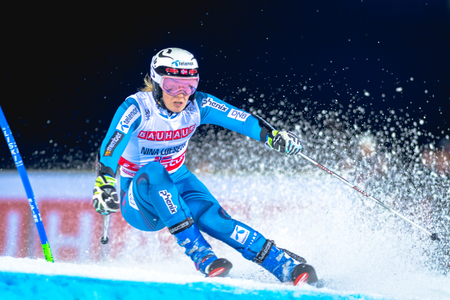 STOCKHOLM, SWEDEN, JAN 31, 2017: Nina Loeseth (NOR) at the FIS Parallel slalom city event in Hammarbybacken, Stockholmのeditorial素材