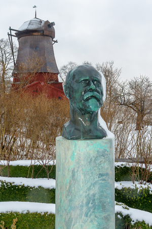 STOCKHOLM, SWEDEN, FEB 22, 2017: sculpture in bronze of Karl Nordstrom by Carl Eldh at Prince Eugens Waldermarsudde during snowy weather.のeditorial素材