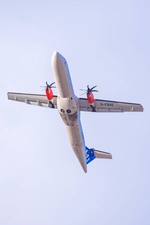 ARLANDA, SWEDEN - MARCH 15, 2017: SAS airliner departing from Stockholm Arlanda (ARN) airport during daytime. ATR-72-600のeditorial素材