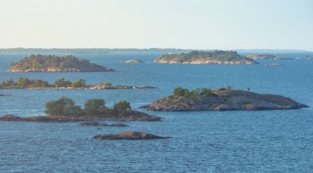 Arial panoramic view of the many small islands in the archipelago of Stockholm. Swedenの写真素材