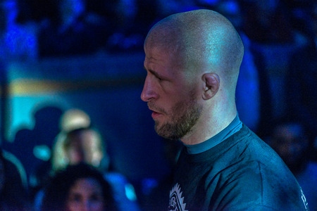 STOCKHOLM, SWEDEN - APRIL 1, 2017: Presentation of the MMA title fight between David Bielkheden vs Morten Djursaa at Superior Challenge 15 at Eriksdalshallen in Stockholm. Winner Bielkheden.のeditorial素材