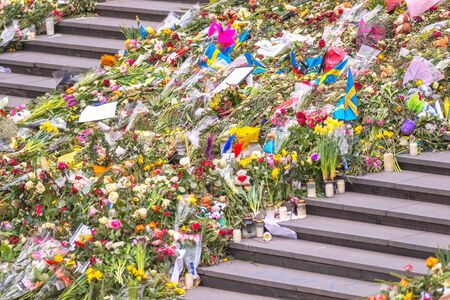 STOCKHOLM, SWEDEN - APRIL 16, 2017: Flowerbed at Sergels torg after the terror attack on the 7th of...