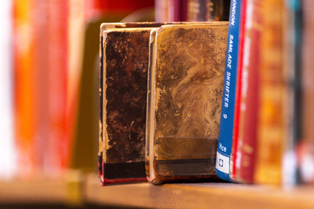 STOCKHOLM, SWEDEN - APRIL 22, 2017: Old books on the shelfs with shallow depth of field at the rotunda in Stockholm Stadsbibliotek or Public Library. The building is from 1928 and the architect is Gunnar Asplundのeditorial素材