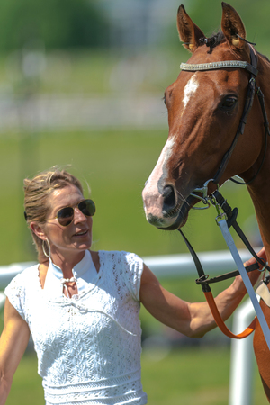STOCKHOLM, SWEDEN - JUN 6, 2017: Trainers in the vault with the trainers at Nationaldagsgaloppen at Gardet.のeditorial素材