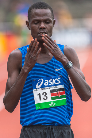 STOCKHOLM, SWEDEN - JUNE 3, 2017: Bronze medalist Samuel Kalalei (KEN) at Stockholm Marathon. About +13k startedのeditorial素材