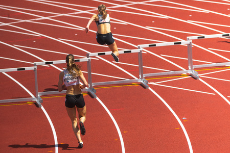 STOCKHOLM, SWEDEN - JUNE 18, 2017:  Female hurdle athlete at the IAAF Diamond League in Stockholm.の写真素材