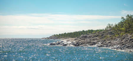Panorama view during a sunny day at the baltic sea. Grisslehamn, Swedenの写真素材