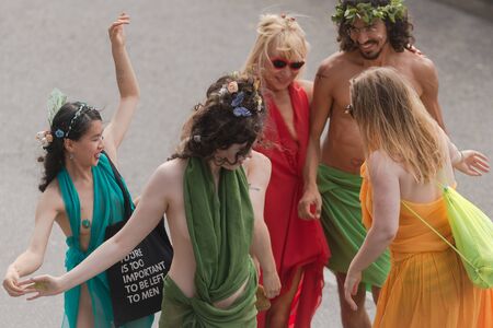 STOCKHOLM SWEDEN, 5 AUG, 2017: Group of people doing a performance at the pride parade in Stockholm...