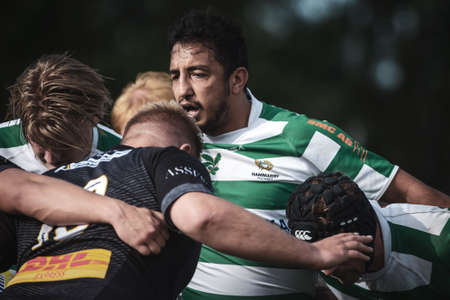 STOCKHOLM, SWEDEN - AUG 19, 2017: Rugby game between Hammarby IF and Stockholm Exiles at Arstafaltet.のeditorial素材