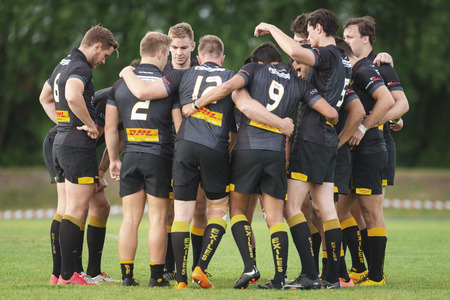 STOCKHOLM, SWEDEN - AUG 19, 2017: Rugby game between Hammarby IF and Stockholm Exiles at Arstafaltet.のeditorial素材