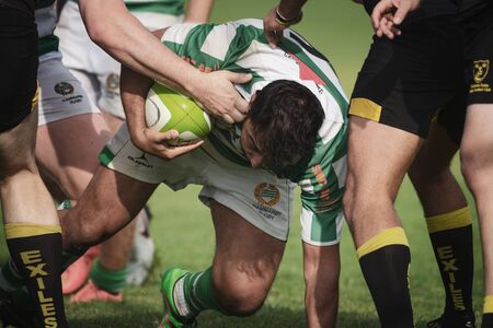 STOCKHOLM, SWEDEN - AUG 19, 2017: Rugby game between Hammarby IF and Stockholm Exiles at Arstafaltet.のeditorial素材