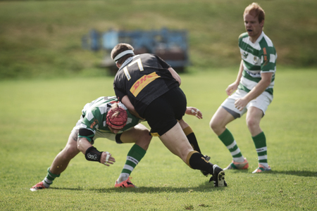 STOCKHOLM, SWEDEN - AUG 19, 2017: Rugby game between Hammarby IF and Stockholm Exiles at Arstafaltet.のeditorial素材