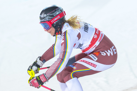 STOCKHOLM, SWEDEN, 2018, JAN 30: Female skier Frida Hansdotter in the parallel city event in Stockholm the week before the olympics.のeditorial素材