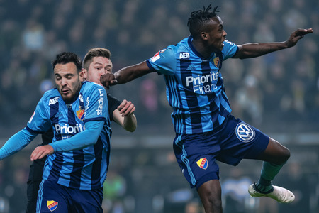 SOLNA, SWEDEN, MARCH, 18, 2018: DIF attacker Tinotenda Kadewere in the Svenska cupen semifinal. Djurgarden won with 2-0 and is in the final against Malmo FFのeditorial素材