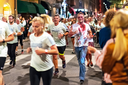 STOCKHOLM, SWEDEN, 18 AUG, 2018: Midnight run at the streets of southern parts of central Stockholm, also called Midnattsloppet.のeditorial素材