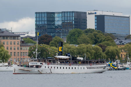 STOCKHOLM, SWEDEN, 26 AUG, 2018: Celebrations of 200 years of steamboats in Sweden. Many of the steamships gathered at Riddarholmen for a journey to Mariefred.のeditorial素材
