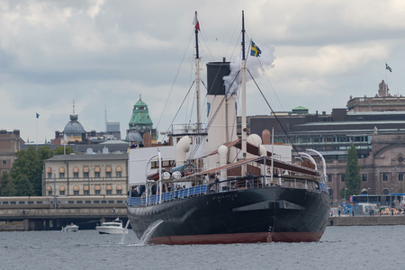 STOCKHOLM, SWEDEN, 26 AUG, 2018: The icebreaker Sankt Erik during the celebrations of 200 years of steamboats in Sweden. Many of the steamships gathered at Riddarholmen for a journey to Mariefred.のeditorial素材