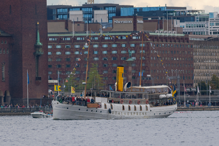 STOCKHOLM, SWEDEN, 26 AUG, 2018: Celebrations of 200 years of steamboats in Sweden. Many of the steamships gathered at Riddarholmen for a journey to Mariefred.のeditorial素材