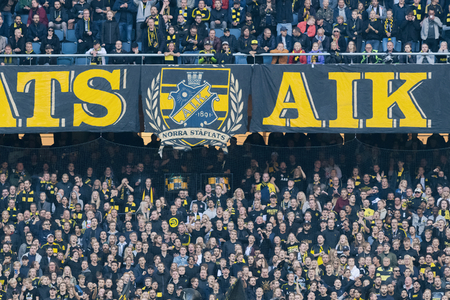 SOLNA, SWEDEN, SEPT 23, 2018: Derby between AIK and Hammarby in the swedish Allsvenskan. Both teams in top, AIK won with 1-0のeditorial素材