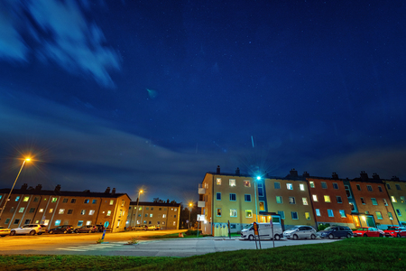 TULLINGE, SWEDEN, OCT 20, 2018: Night longexposure of the apartment area in Tullingeberg a suburb to Stockholm.のeditorial素材