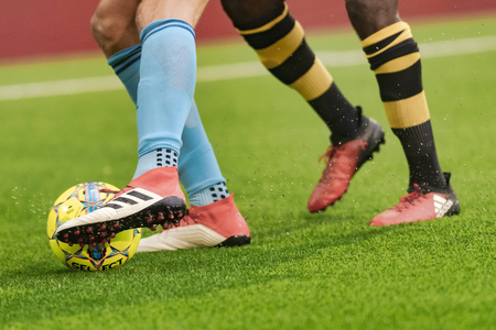STOCKHOLM, SWEDEN - OCT 21, 2018: Djurgardens IF (DIF) vs AIK at Tele2 arena in Stockholm. Final result 0-0のeditorial素材