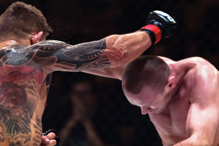 ALVSJO, SWEDEN - DEC 1, 2018: Title bout between David Bielkheden (SWE) vs Marcin Bandel (POL) at the Superior Challenge 18. Bielkeden won18. Bielkeden wonのeditorial素材