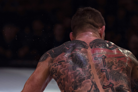 ALVSJO, SWEDEN - DEC 1, 2018: Title bout between David Bielkheden (SWE) vs Marcin Bandel (POL) at the Superior Challenge 18. Bielkeden won18. Bielkeden wonのeditorial素材